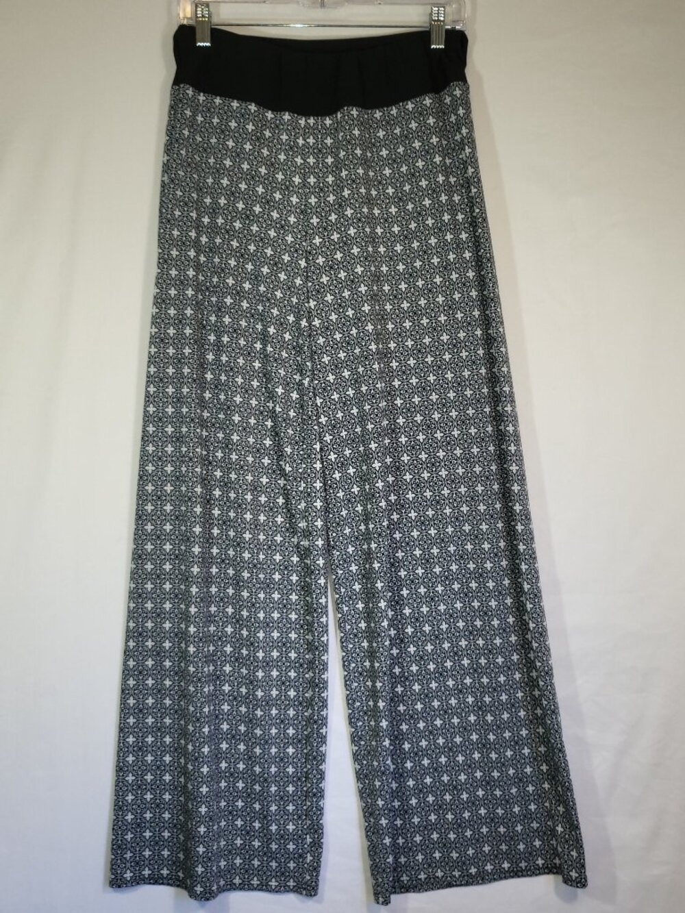 Ashley Blue Woman's Wide Leg Palazzo Pants Size Large Black/White Geometric